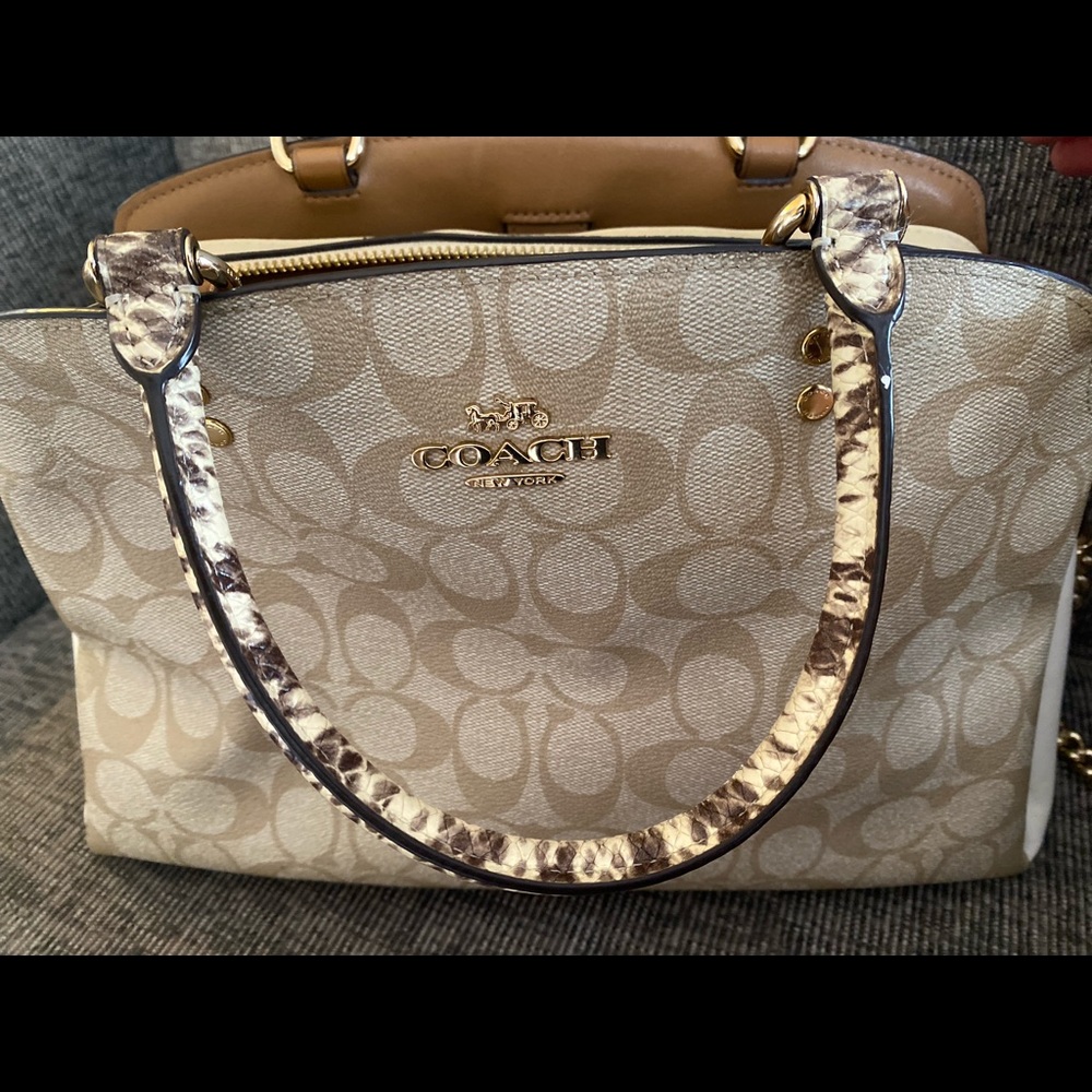 Coach snakeskin leather satchel purse with chain strap